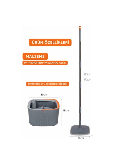 Temiz Ve Kirli Suyu Ayıran Mop Seti 360 Derece Döner Mikrofiber Mop Başlığı, Paspas Seti Otomatik