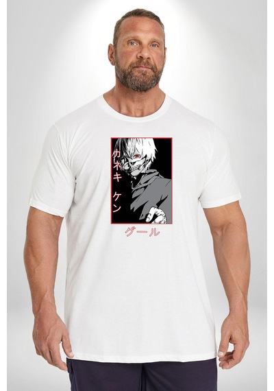 Angemiel Kaneki Ken Kuma Japon Anime Şeytan Beyaz Büyük Beden Kadın Erkek Ünisex Basic Ön Baskılı Tişört Beyaz
