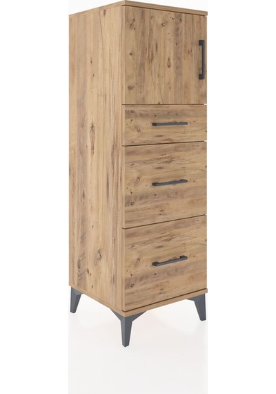 Hyperion Dolap Tek Raflı 3 Çekmeceli Tek Kapaklı 44x44x134 Ça... Çam