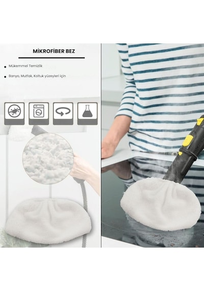 Karcher Sc3, Sc4, Sc5 Easyfix Buharlı Temizleme Makinesi İle Uyumlu Mikrofiber Bez Seti 2'li Genel