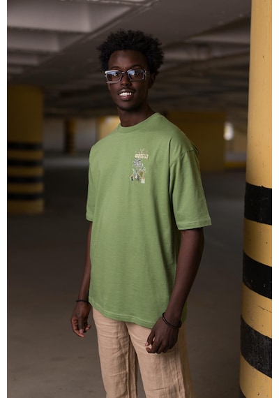 Bisiklet Yaka Lu Oversize Geniş Model T-Shirt Yeşil