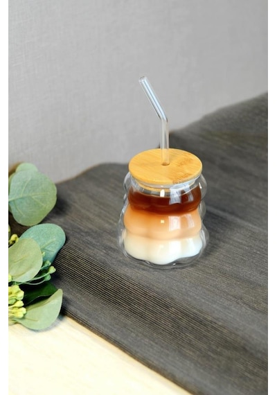 Paçi Bambu Kapaklı Üzüm Taneii Cam Pipetli 350 Ml Borosilikat Bardak