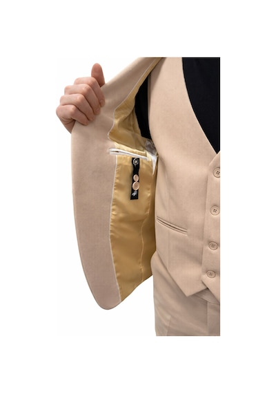 Erkek Klasik Slim Fit Armürlü Kumaş Tek Düğmeli Çift Yırtmaçlı Klasik Yaka Takım Elbise 7 Drop Bej