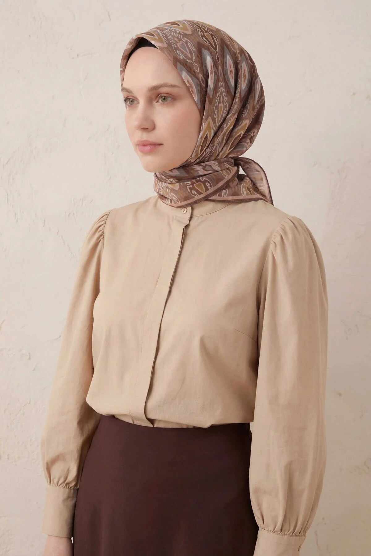 Silk Home Pamuk Karışımlı Soft Eşarp Baklava Desen Mocha 90x90 Kahve
