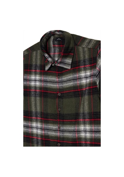 Tudors Erkek Slim Fit Dar Kesim Kareli Kışlık Oduncu Gömlek-42375 Haki