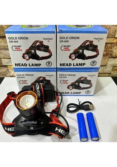 Or-810 25w Kafa Feneri 1800 Lümen 2 Pil 12w Şarjlı Siyah