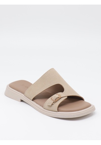 Nesilshoes Nesil Shoes Dvm 210 Bej Süet Tokalı Kadın Terlik