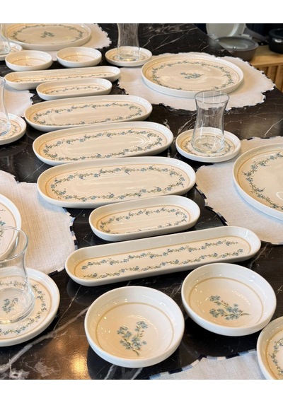 29 Parça Fleur Blue Porselen Kahvaltı Takımı -5441 Çok Renkli
