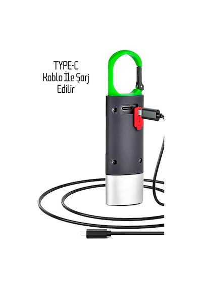 4 Modlu Şarjlı El Feneri Cob Led Usb Kamp Outdoor Avcılık Lambası Kancalı 400 Lümen 3w Çok Renkli