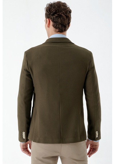 Morven Erkek Haki Dokuma Slim Fit Torba Cep Mono Yaka Spor Ceket Haki
