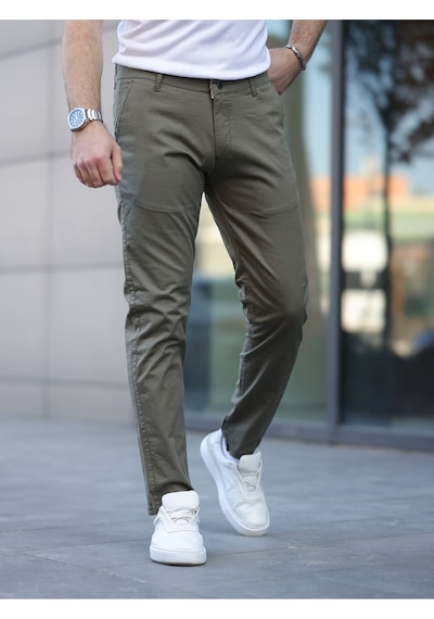 Slim Fit Chino Keten Pantolon Haki