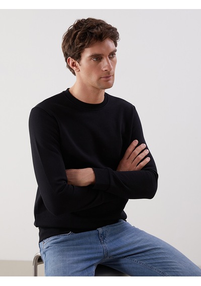 Lcwaıkıkı Basic Siyah Bisiklet Yaka Uzun Kollu Erkek Sweatshirt