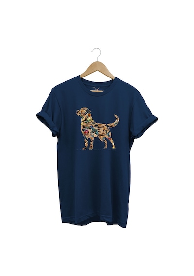 Avcılık Hunting Av Köpeği Ve Ördek Baskılı %100 Pamuk Regular Fit Bisiklet Yaka Lacivert T-shirt Lacivert