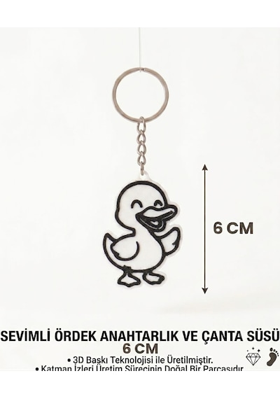 Sevimli Ördek Anahtarlık & Çanta Süsü Beyaz - Siyah