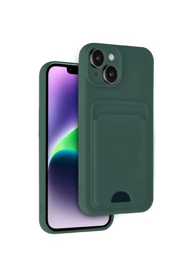 Apple Uyumlu iPhone 14 Kılıf Kelvin Kartvizitli Silikon - Koyu Yeşil Koyu Yesil