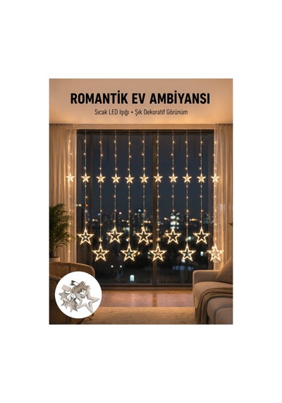 İç Mekan Uyumlu Yıldız Peri Led Perde 3x3 Metre Yeni Nesil - Stepco3125-4685 Renkli Renkli