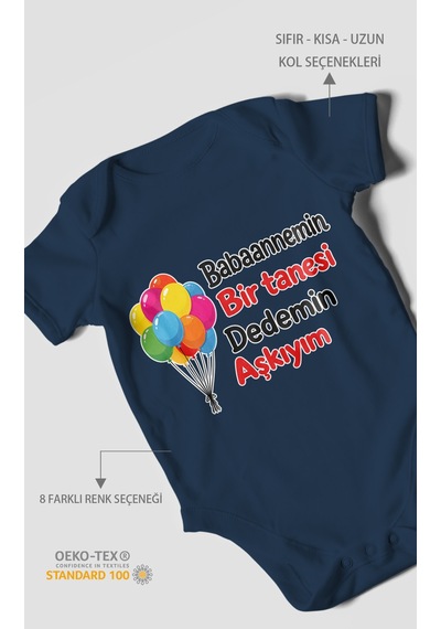 Morivokids Babaanneye Ve Dedeye Özel Kısa Kollu Bebek Body %100 Pamuk Zbn161-kk Lacivert