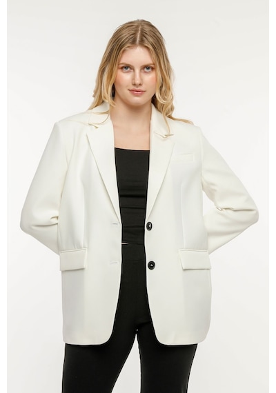 Ekru Kadın Düğmeli Blazer Ceket 001