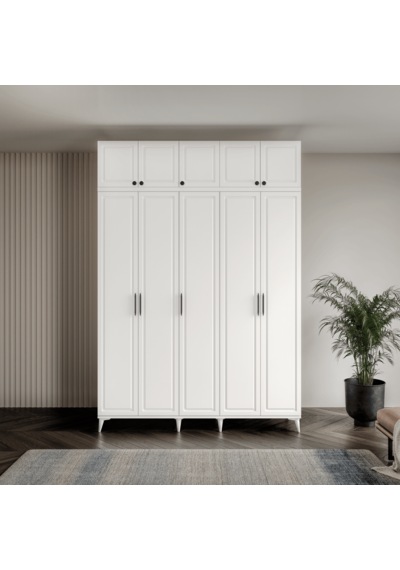 Guneystore Milas 5 Kapaklı Komple Mdf Ayaklı Yüklüklü Gardırop