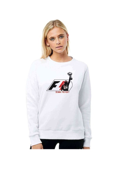 Senna Victory Baskılı Beyaz Kadın Sweatshirt