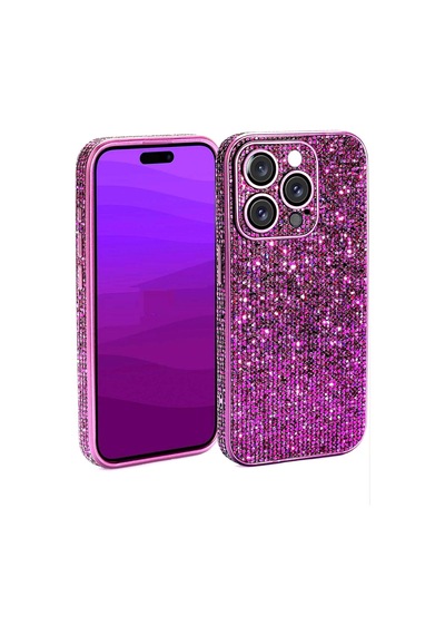 Caş Dekorasyon Mor Renk Taşlı 14 Pro Max Telefon Kılıfı Mor