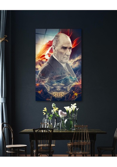 Atatürk Portre Ve Türk Bayrağı Cam Tablo Modern Ev Ofis Salon Hediyelik Büyük Tablo Duvar Dekoru11