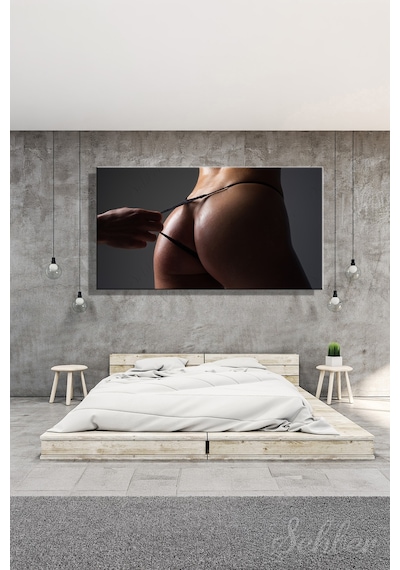 Siyah Tangalı Nü Kadın Model Fotoğrafı Dekoratif Yatay Kanvas Tablo Tekli Ev Kafe Ofis 3241