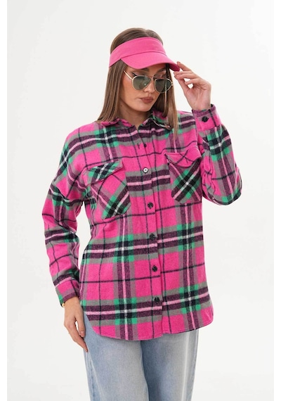 Polologin Butik Fuşya Yeşil Cepli Spor Kesim Gömlek Pembe