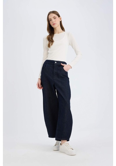 DeFacto Barrel Fit Beli Lastikli Bilek Boy Cepli Yumuşak Jean Pantolon E3873AX25SPNM82
