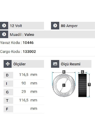 Nursan 180412 Statör 12v 80a Renault Kango - Clio-peugeot Partner Megan 1.6