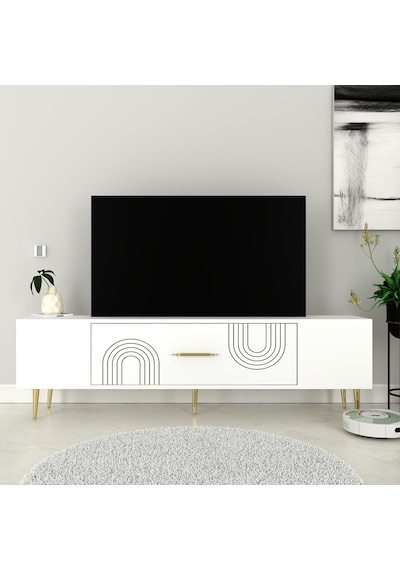Valeria Tv Sehpası Tv Ünitesi 150 Cm Beyaz Altın