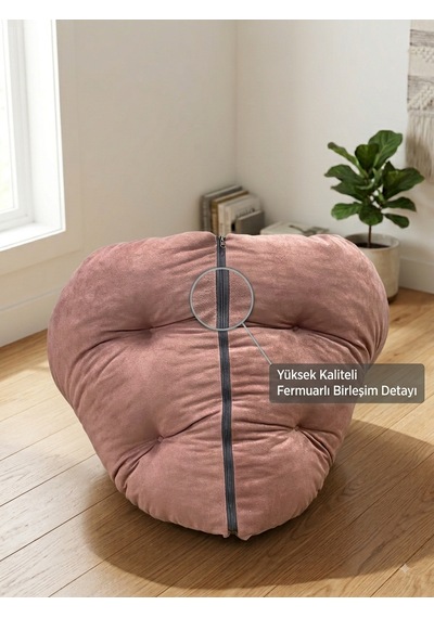 Yer Pufu Yer Minderi Çok İşlevli Minder Gül Kurusu