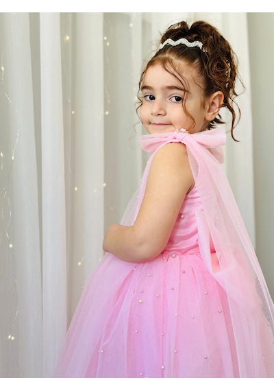 H L Y Karol Tasarım Pembe İncili Uzun Elbise Vintage Kız Bebek Elbise,doğum Günü Elbise,fotoğraf Çekim Elbise,1-11 Yaş Uygun Pembe