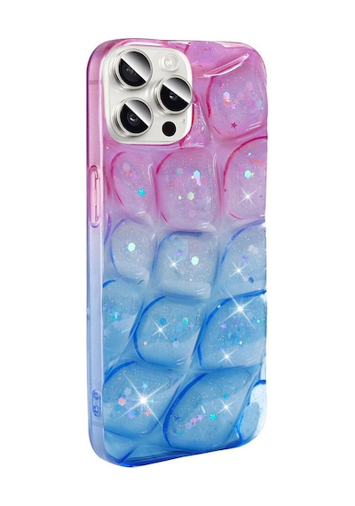 Apple Uyumlu iPhone 15 Pro Max Kılıf Simli 3d Desenli Tchs Hacar Kapak - Pembe-mavi Pembe-Mavi
