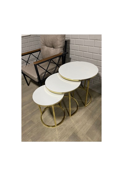 Usta Mekan Gold Metal Parlak Beyaz Mdf Tabla Zigon Sehpa Gold Beyaz