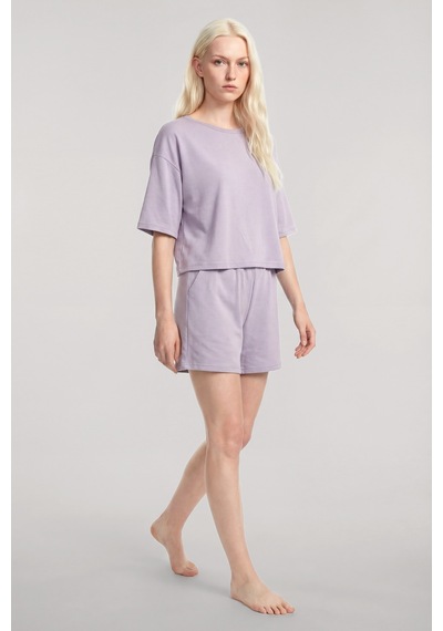 Akbeniz Kısa Kollu Şortlu Pijama Takımı Lila