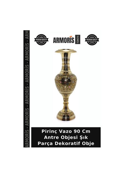 Pirinç Vazo 90 Cm Antre Objesi Şık Parça Dekoratif Obje Diğer
