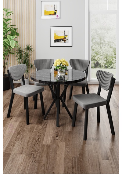 Canisa Agnes Serisi 90x90 Yuvarlak Siyah Mermer Desen Masa Takımı Ve 4 Gri Sandalye Masa Siyah Mermer Desen Sandalye Gri Canisa Agnes Serisi 90x90 Yuvarlak Siyah Mermer Desen Masa Takımı Ve 4 Gri Sandalye Masa Siyah Mermer Desen Sandalye Gri