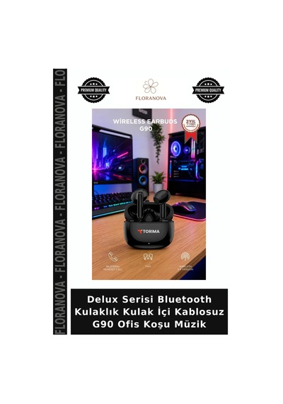 Delux Serisi Bluetooth Kulaklık Kulak İçi Kablosuz G90 Ofis Koşu Müzik