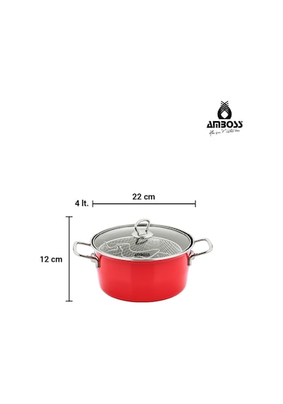 Crispella Morning 12 Parça Emaye Tencere Saklama Kabı Kupa Seti - Kırmızı Kırmızı