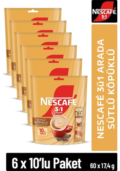 Nescafé 3ü1 Arada Sütlü Köpüklü Çözünebilir Kahve 17,4g 10'lu Paket 10x6 Diğer