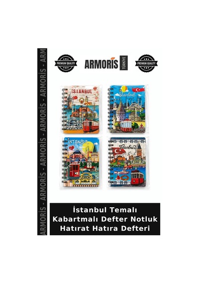 İstanbul Temalı Kabartmalı Defter Notluk Hatırat Hatıra Defteri Çok Renkli
