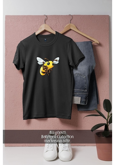Bahriyeli Collection Oversize Bal Arısı Tasarımlı Unisex T-shirt Siyah