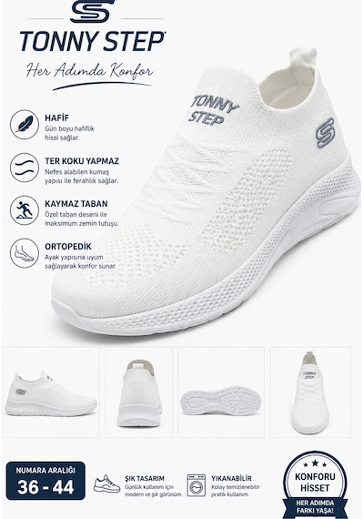 Tonny Step Çorap Ayakabı Triko İnce Hava Alan Oetopedik Hafif Terk Koku Yapmaz Günlük Sneaker Spor Ayakkabı Beyaz-beyaz Tonny Step Çorap Ayakabı Triko İnce Hava Alan Oetopedik Hafif Terk Koku Yapmaz Günlük Sneaker Spor Ayakkabı Beyaz-beyaz