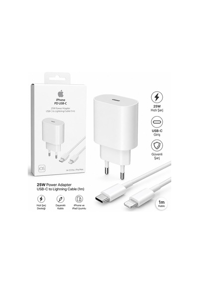 25w Pd Usb-c Hızlı Şarj Adaptörü + Usb-c To Lightning Kablo 1 Met