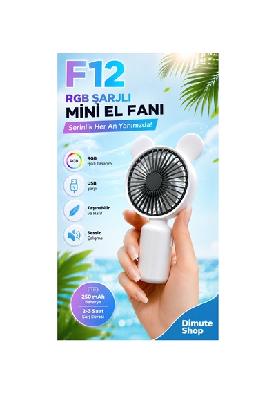 F12 Mini El Fanı Şarjlı Taşınabilir Usb El Vantilatörü Beyaz - 886035522