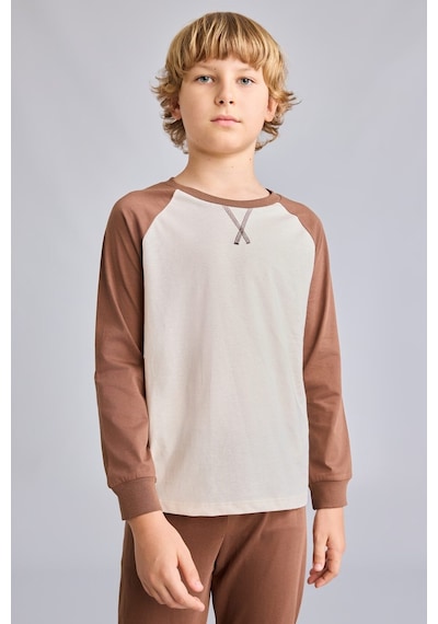 Defacto %100 Pamuk Bisiklet Yaka Reglan Uzun Kollu Üst Lastik Paça Alt 2li Pijama Takımı Erkek Çocuk I1443a826aubn321 Kahve-bn321