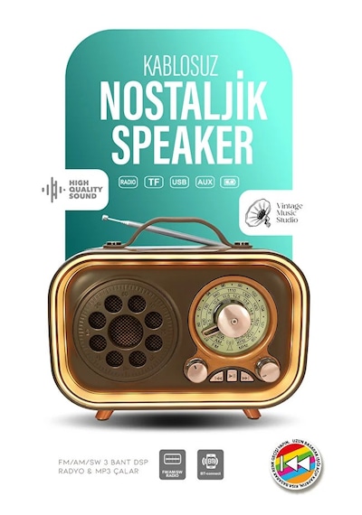 Renkli Aydınlatmalı Taşınabilir Nostaljik Bluetooth Hoparlör Usb Tf Aux Fm/am/sw Radyo