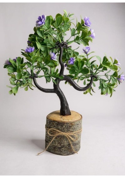 Yapay Çiçek Mor Çiçekli Bonsai Ağacı Dekoratif Kütük Saksıda Yapay Ağaç Bonzai Losus Çiçekli