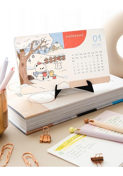 2027 Yılı Karton Ayaklı Masa Takvimi Kawaii - 12x20 Cm